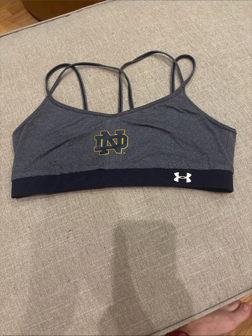 Under Armour Heather Gray & Navy Strappy Sports Bra with ND Logo